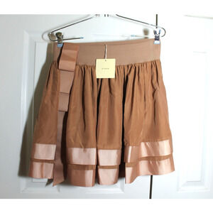 A'reve Caramel Brown Flouncy Skirt with Ribbon Trim sz M NEW